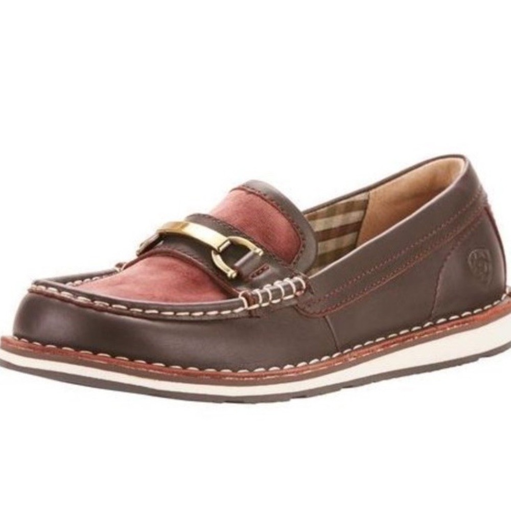 Ariat Brown and Burgundy Suede & Leather Loafers - Picture 2 of 13